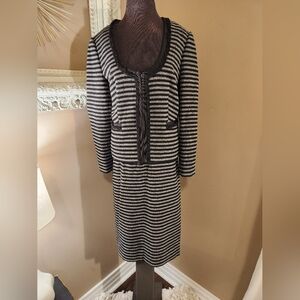 J Crew Black and Gray Striped 40% Wool Suit Size 4